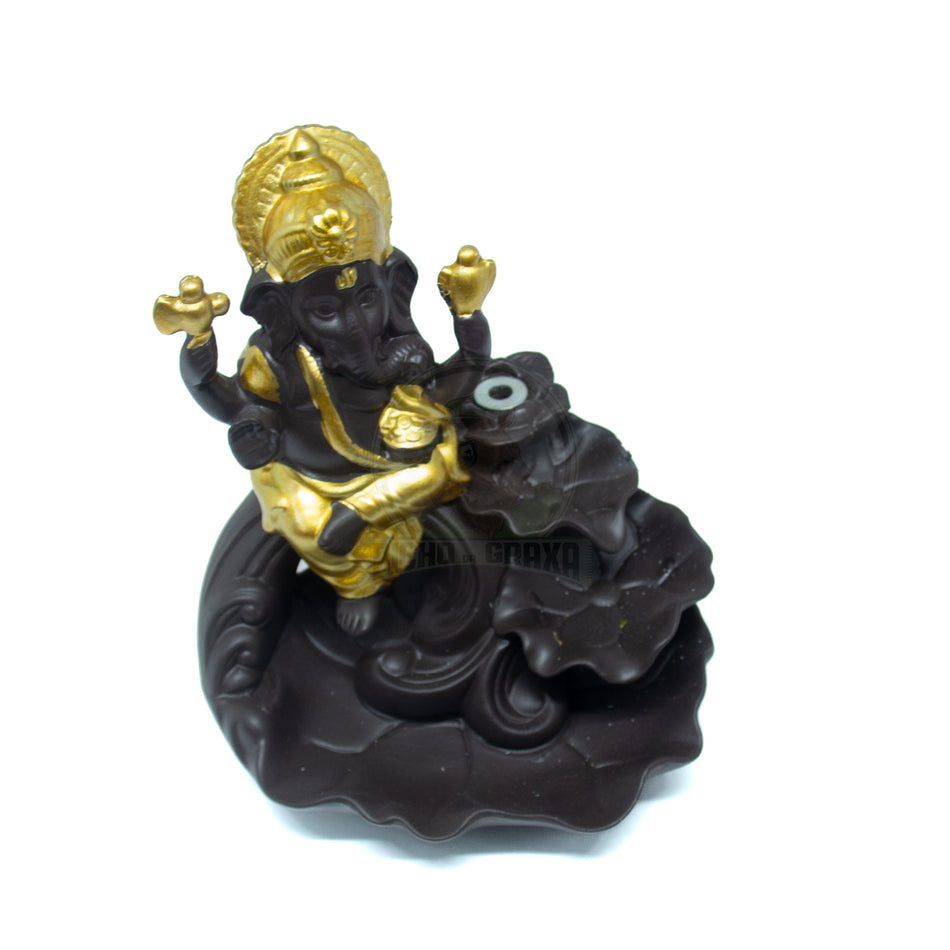 Incensário Cascata Ganesha Dourado & Preto